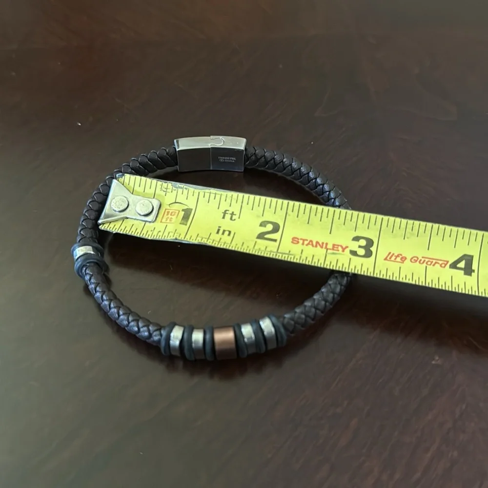 New Men’s Stainless Steel and Braided Brown Leather Bracelet